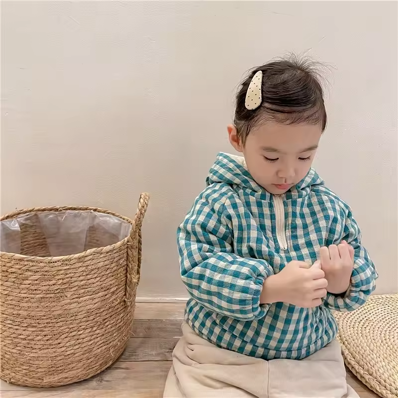 Children plaid fleece cotton kids casual outerwear