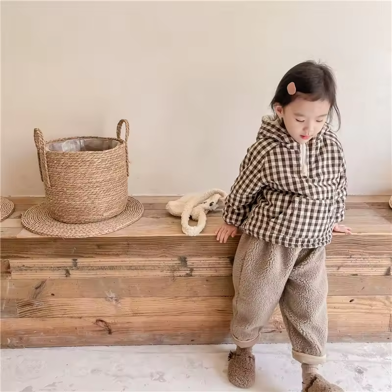 Children plaid fleece cotton kids casual outerwear - Image 3