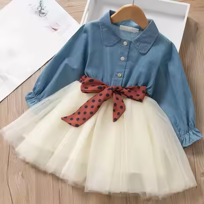 Denim fluffy mesh skirt short skirt dress set