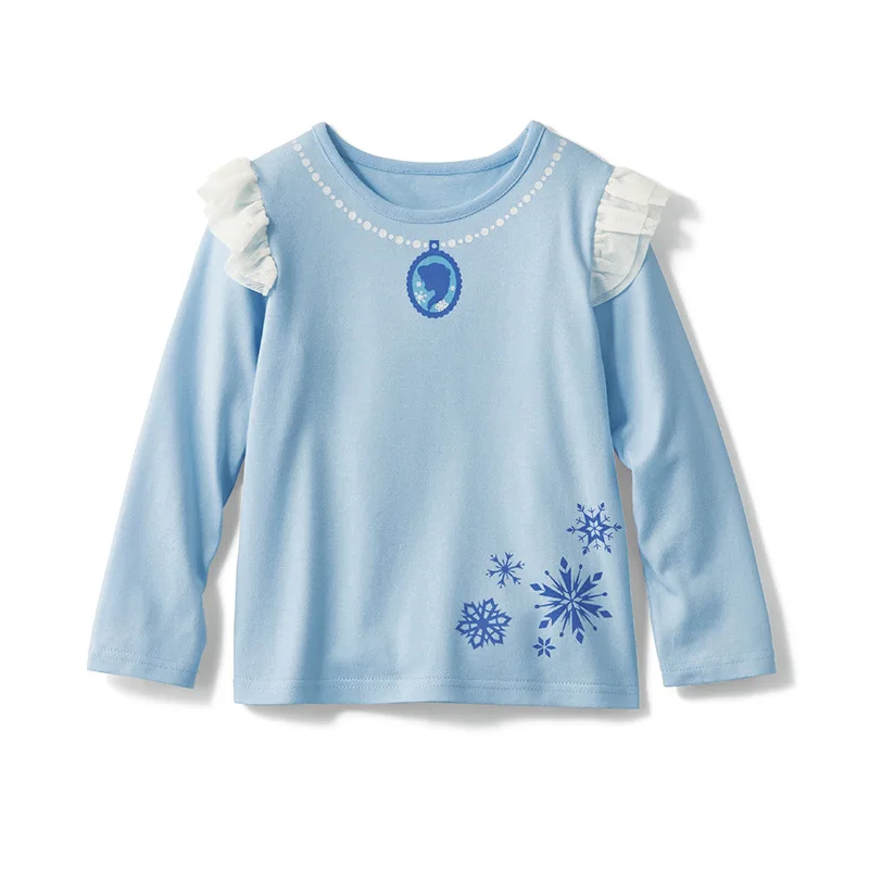 Ruffles Long Sleeve Cartoon Print Sweet Shirt