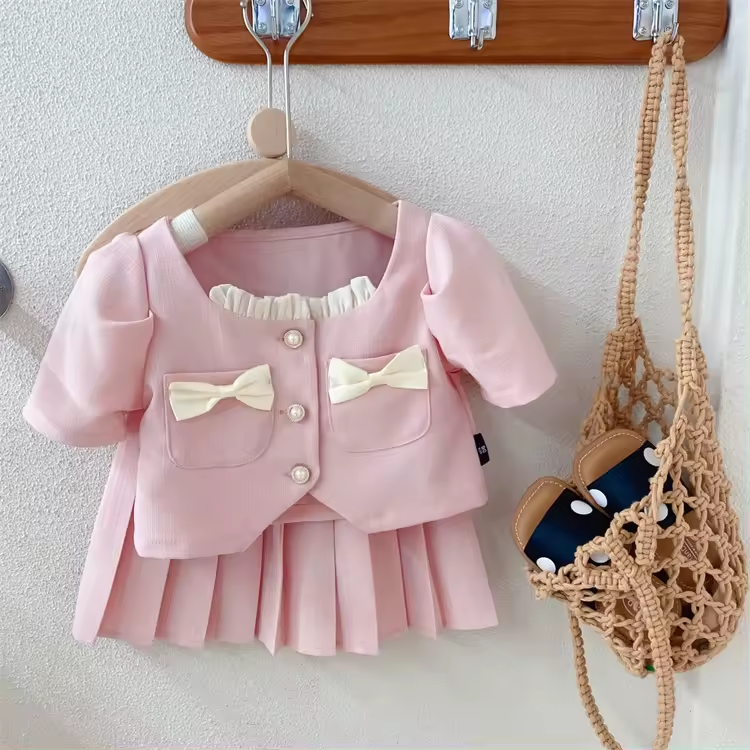 Kids Plaid Blouses shirts Jeans Shorts Sets Summer - Image 2