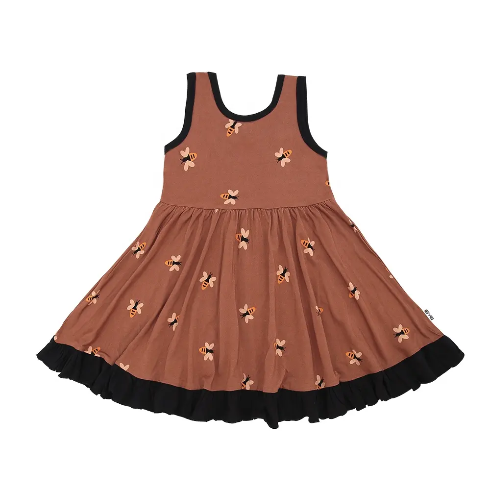 Fashionable Sleeveless Dress for Little Girls Plain Dyed O-Neck Sweet Style Dress - Image 2