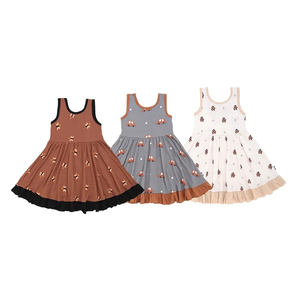 Fashionable Sleeveless Dress for Little Girls Plain Dyed O-Neck Sweet Style Dress - Image 6