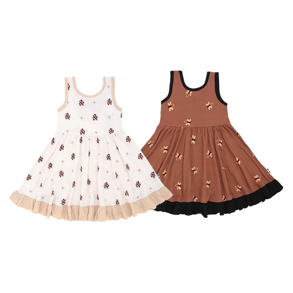 Fashionable Sleeveless Dress for Little Girls Plain Dyed O-Neck Sweet Style Dress - Image 5