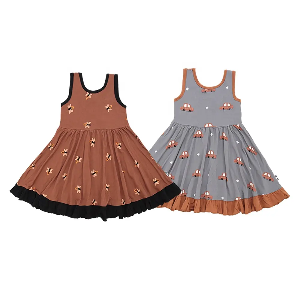Fashionable Sleeveless Dress for Little Girls Plain Dyed O-Neck Sweet Style Dress - Image 4