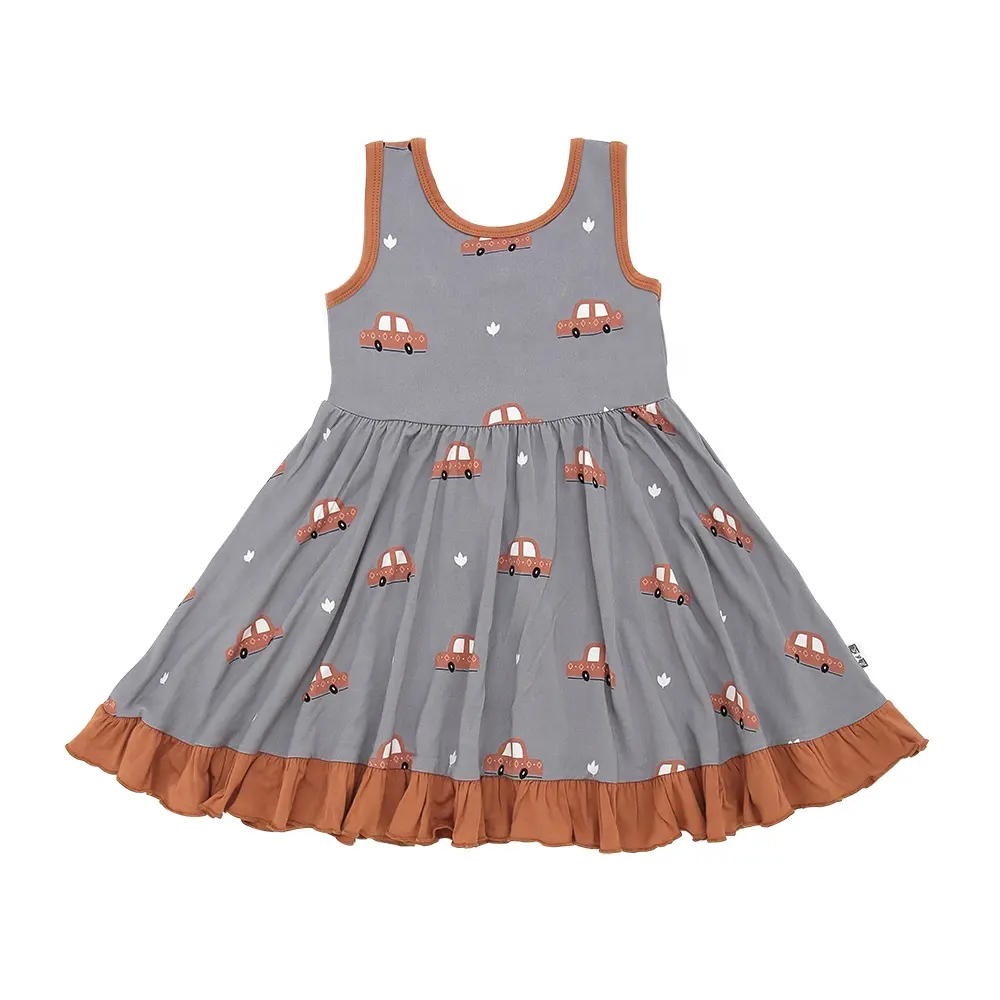 Fashionable Sleeveless Dress for Little Girls Plain Dyed O-Neck Sweet Style Dress - Image 3
