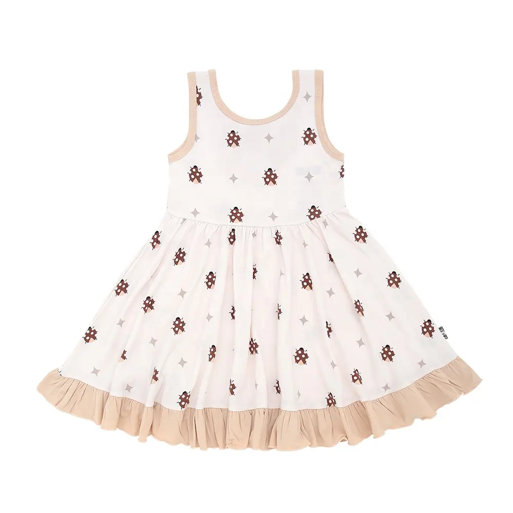 Fashionable Sleeveless Dress for Little Girls Plain Dyed O-Neck Sweet Style Dress