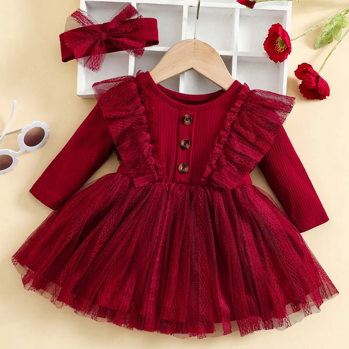 Mesh Fluffy Dress Long Sleeve Dress