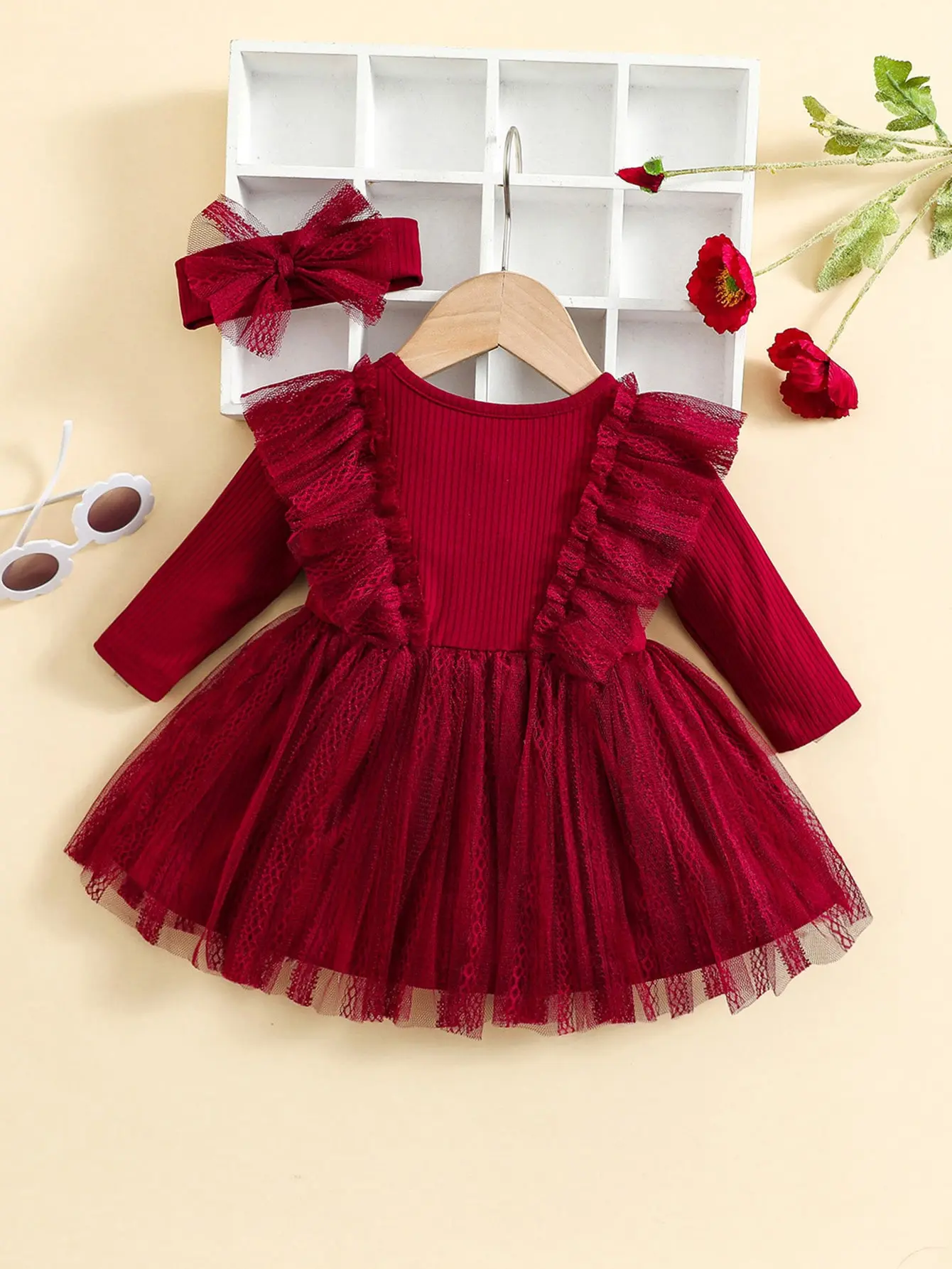 Mesh Fluffy Dress Long Sleeve Dress - Image 3