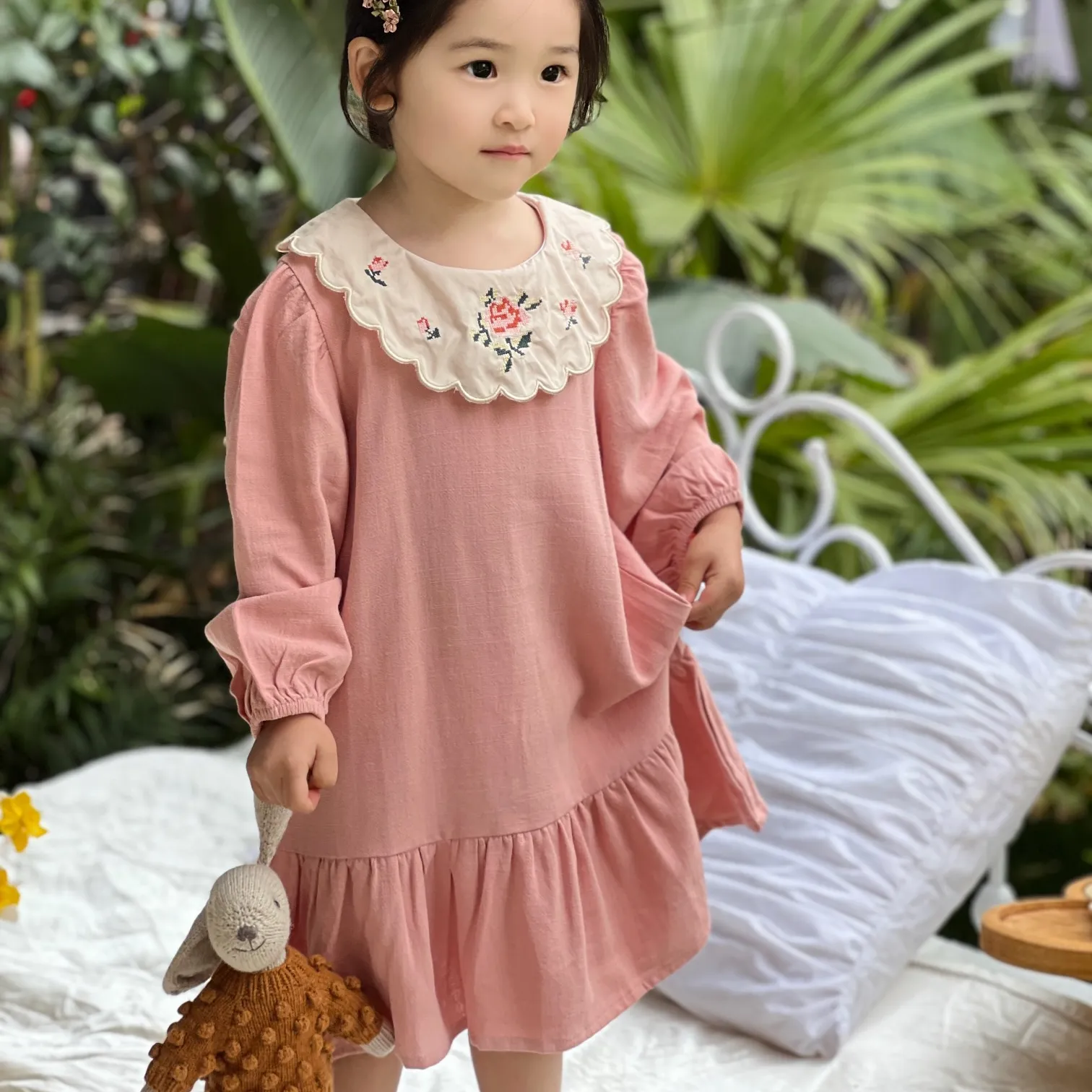 Girls' Floral Dress Skirt Children's Pastoral Printed Princess Skirt Dress