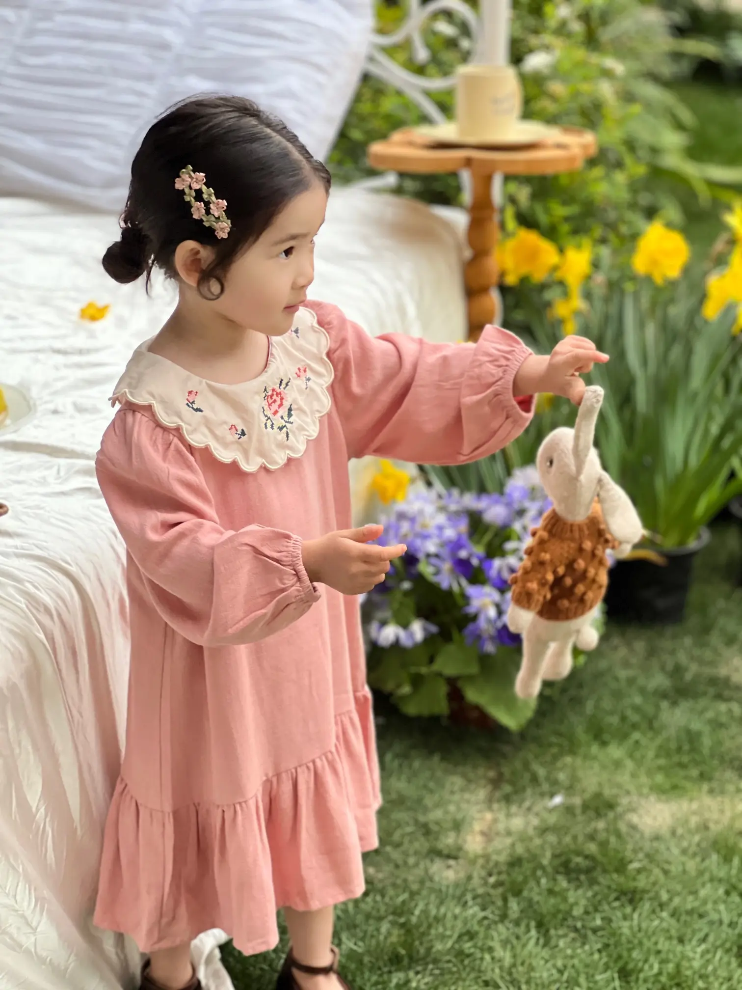 Girls' Floral Dress Skirt Children's Pastoral Printed Princess Skirt Dress - Image 3