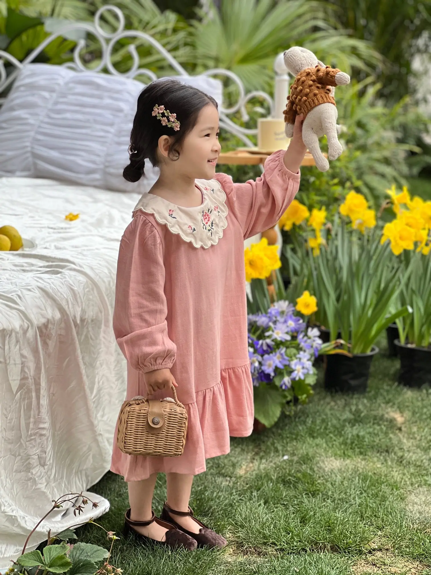 Girls' Floral Dress Skirt Children's Pastoral Printed Princess Skirt Dress - Image 2
