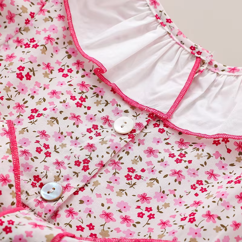 Handmade Smocking Pink Floral Cotton Liner Kids Dress - Image 5