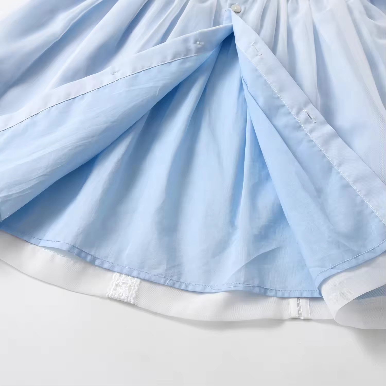 Pale Blue Tulle Dresses Girls Lace Trim Satin Bow Dress - Image 4