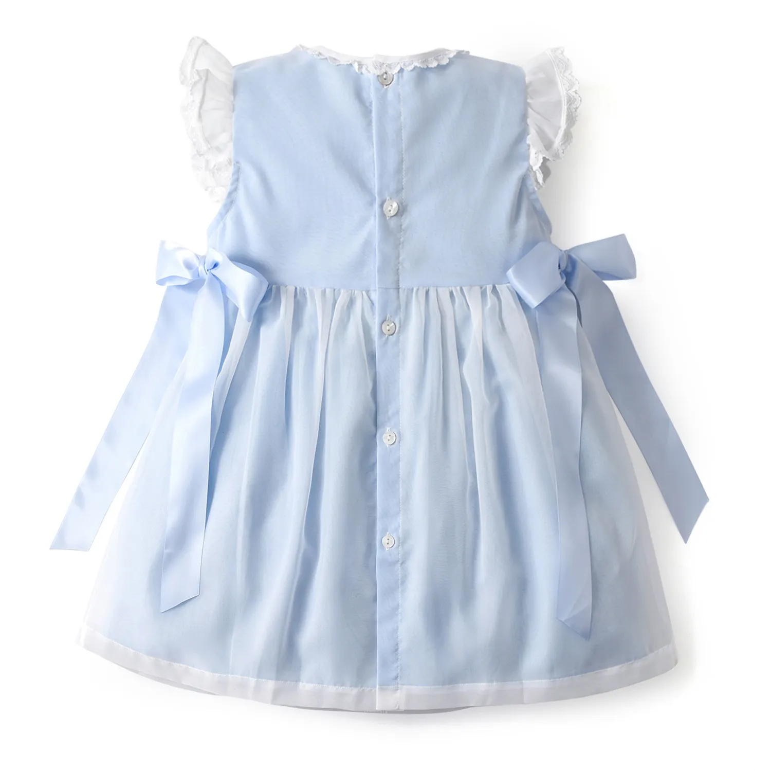 Pale Blue Tulle Dresses Girls Lace Trim Satin Bow Dress - Image 2