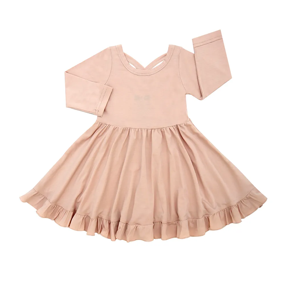 Kids Clothes with Ruffle Bow O-Neck Plain Color Girls Sleeveless Dress - Image 3