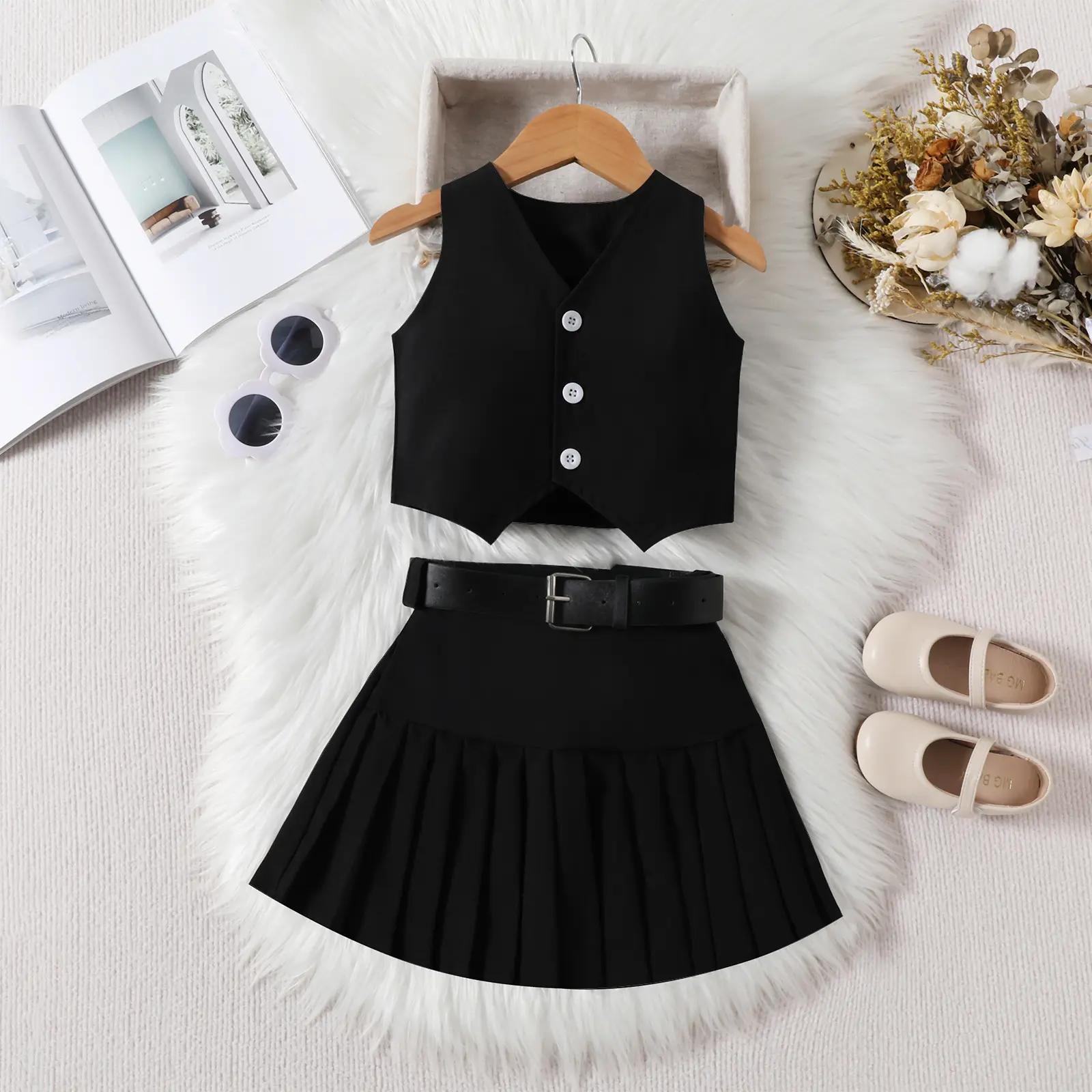 Girls clothing sets Solid Short Sleeve 2 Piece sets Skirts