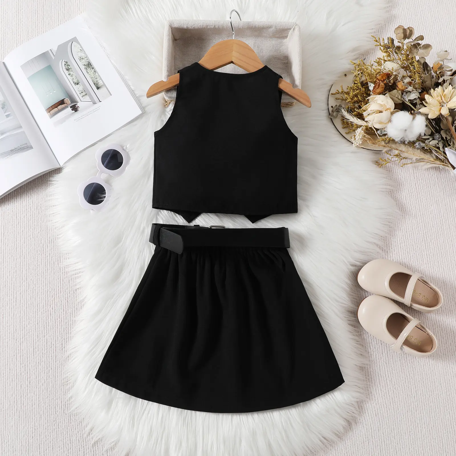 Girls clothing sets Solid Short Sleeve 2 Piece sets Skirts - Image 3