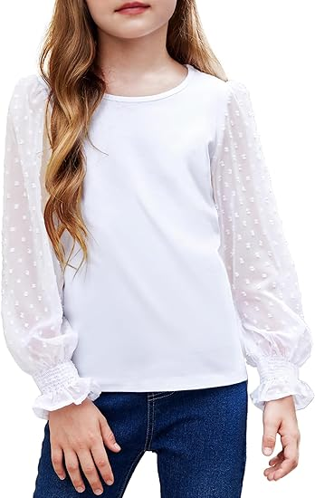 Ruffle Polka Pullover Cute Round Neck Long Sleeved Shirt