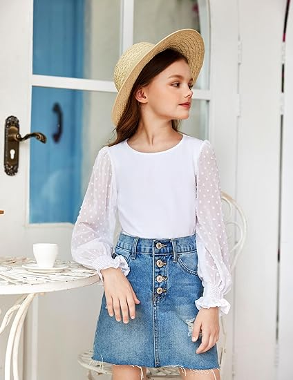 Ruffle Polka Pullover Cute Round Neck Long Sleeved Shirt - Image 4