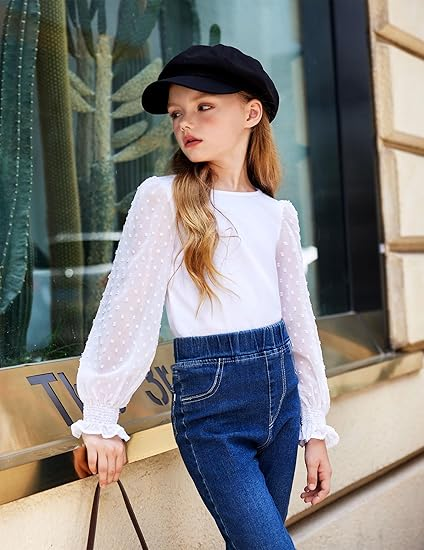 Ruffle Polka Pullover Cute Round Neck Long Sleeved Shirt - Image 5